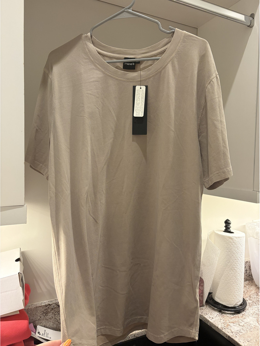 NWT Mono B Prima Cotton Breathable Scallop Hem Tee size 2XL in tan